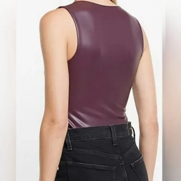 Express Burgundy Sleeveless Bodysuit - Picture 3 of 9